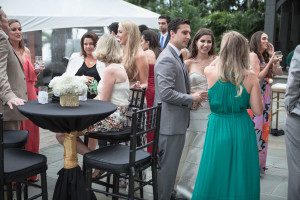 Black and white tented wedding engagement party by top Orlando wedding photographer