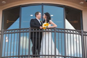 Orlando wedding photographer captures yellow and teal wedding at Tavares Pavilion on the lake
