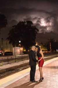 Engagement photography session at Winter Park train station and rose garden by top Orlando wedding photographer