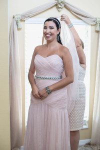 Paradise Cove wedding with blush pink dress by top Orlando wedding photographer
