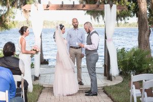 Paradise Cove wedding with blush pink dress by top Orlando wedding photographer