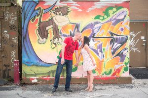 Downtown Orlando engagement session with wine and graffiti by top Orlando wedding photographer