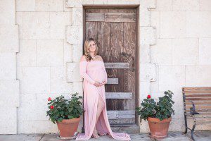 Maternity portraits with flowy pink dress by top Orlando wedding photographer in Winter Park