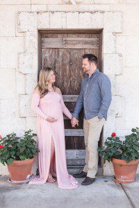 Maternity portraits with flowy pink dress by top Orlando wedding photographer in Winter Park