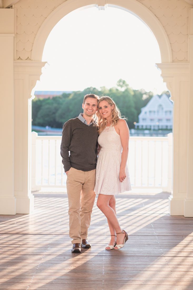 Playful engagement session at Disney's boardwalk by top Orlando wedding photographer