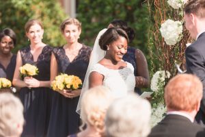 Navy blue & yellow themed wedding at Trilogy Magnolia House captured by Orlando Wedding Photographer