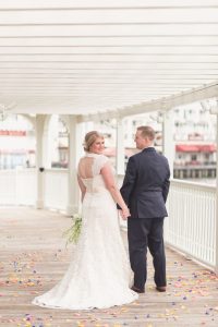 Wedding portraits at Sea Breeze point at Disney captured by Orlando wedding photographer