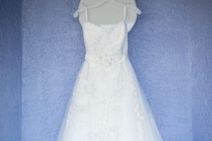 Close up of the bride's wedding dress for her wedding at Disney by Orlando wedding photographer