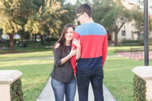 Playful engagement photography session at Rollins college in Winter Park by top Orlando wedding photographer