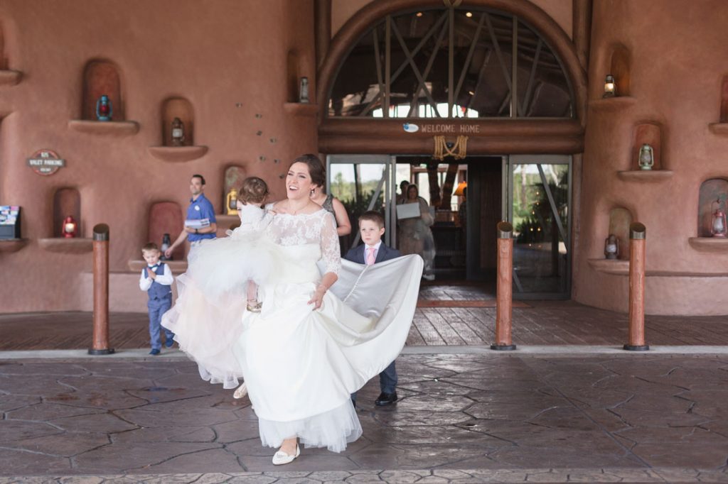 Disney bride getting ready at the Fort Wilderness resort for her wedding day