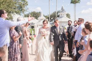 Flower petal exit from Disney's wedding pavilion by Orlando photographer