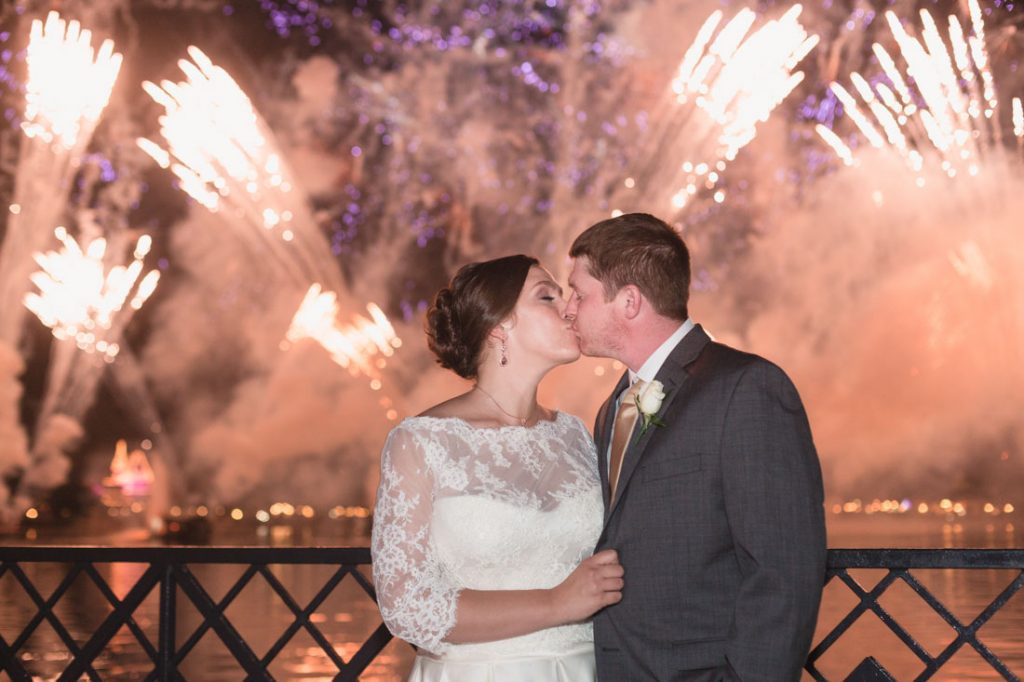Fireworks show at Epcot dessert reception wedding by Orlando photographer
