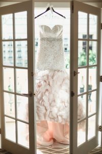Stunning blush champagne wedding dress by Stefan Jolie for Gaylord Palms wedding in Orlando