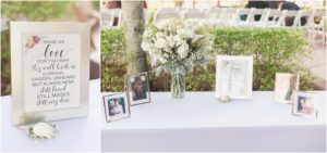 Memory table in honor of lost relatives captured by Orlando wedding photographer