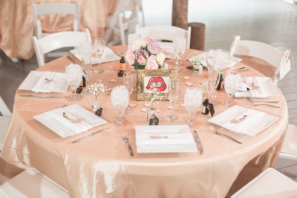 Champagne wedding table at Paradise Cove captured by Orlando wedding photographer and videographer