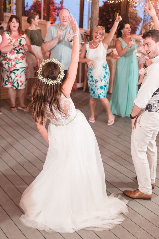 Fun reception dancing at Paradise Cove, top Orlando wedding venue