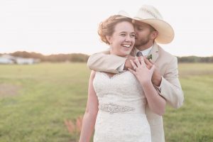 Romantic photo of a country wedding at sunset during their rustic wedding day in Central Florida