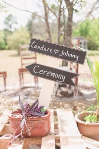 Chalk sign for intimate backyard wedding ceremony in Central Florida