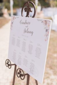 Seating chart for a romantic outdoor wedding reception in Orlando, Florida