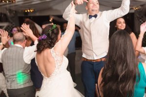 Bride and groom on the dance floor during their outdoor wedding reception in Orlando, Florida