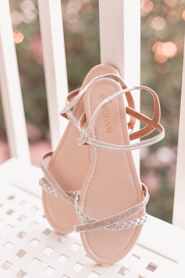 Detail shots of the brides sandals for her Disney wedding day in Orlando, Florida with photography and videography by Captured by Elle