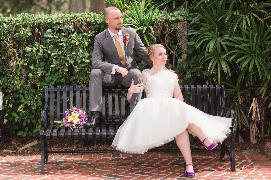 Intimate Orlando wedding photography at Cypress Grove featuring the bride in a short tea length dress with a Tangled Disney theme