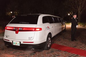 Photo of the limo at Cypress Grove estate for a sparkler exit with two grooms at a gay wedding in Orlando