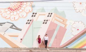 Edgy artsy engagement photography in Orlando featuring colorful murals around Central Florida with an urban feel
