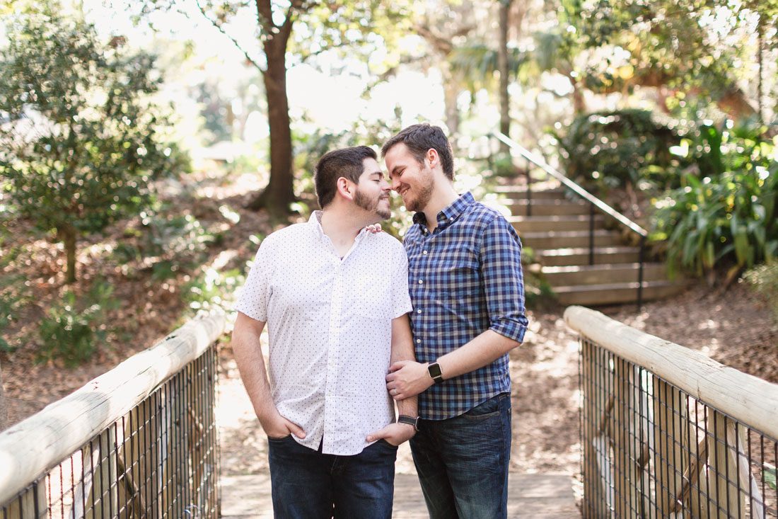 Gay Orlando engagement photography session at Dickson Azalea gardens in downtown by LGBT Orlando wedding photographer