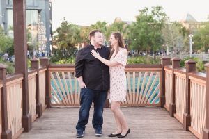 Engagement photo shoot after a surprise proposal photography session in Disney Springs formerly known as Downtown Disney