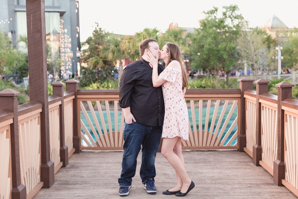 Engagement photo shoot after a surprise proposal photography session in Disney Springs formerly known as Downtown Disney