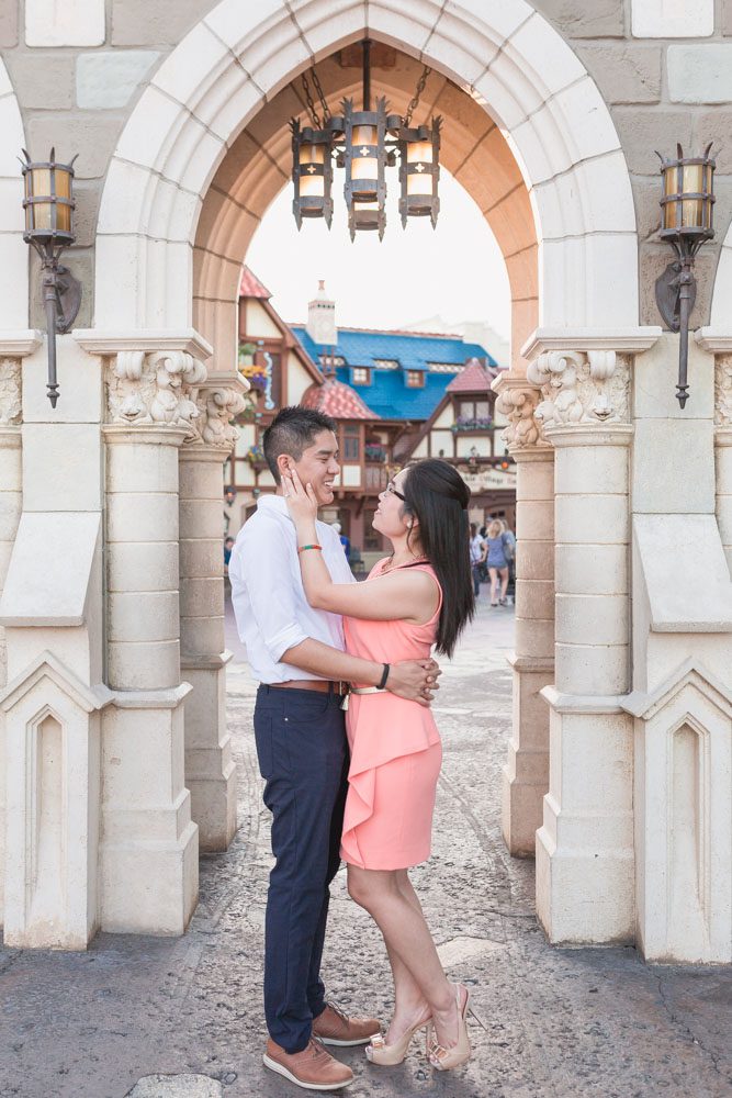 Orlando engagement photographer captures newly engaged couple at Walt Disney World Magic Kingdom theme park in Orlando
