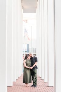 Creative engagement photo with architecture at an engagement session in Orlando Florida
