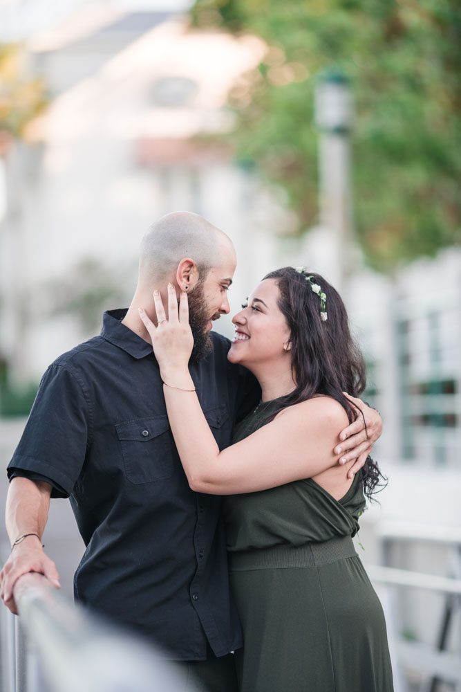 Romantic engagement session on the waterfront dock in Celebration captured by top Orlando wedding photographer