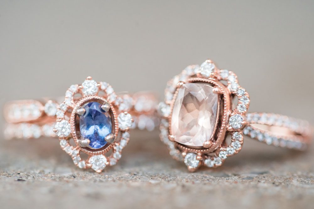 Close up photo of two engagement rings from a lesbian engagement photography session in Orlando