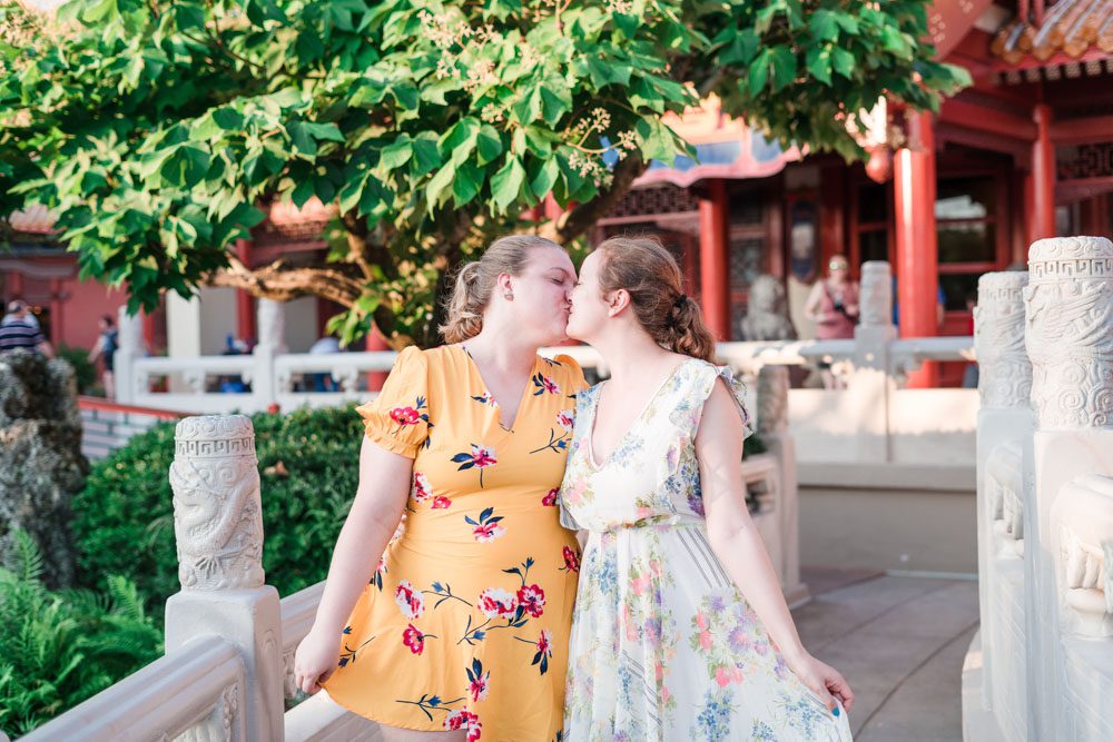 Same sex engagement photography session at Epcot Disney captured by top Orlando gay wedding photographer