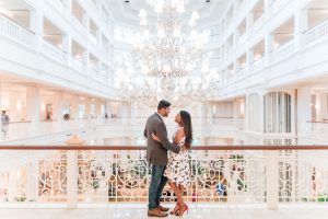 Engagement photography inside the Grand Floridian lobby captured by top Orlando photographers