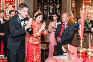 Bride & Groom participate in traditional Vietnamese tea ceremony during their wedding day