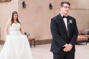 First look between a bride and groom captured by top Orlando wedding photography team