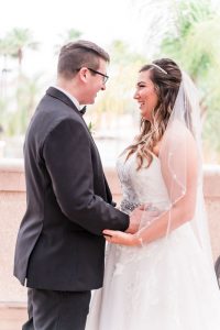 Romantic First look between a bride and groom captured by top Orlando wedding photographer