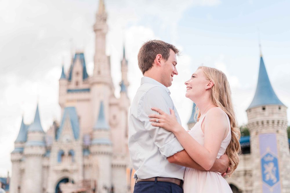 Engagement photography at Cinderella Castle in Magic Kingdom captured by top Orlando photographer