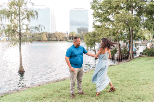 GIF of a couple dancing at Lake Eola during their engagement photography shoot