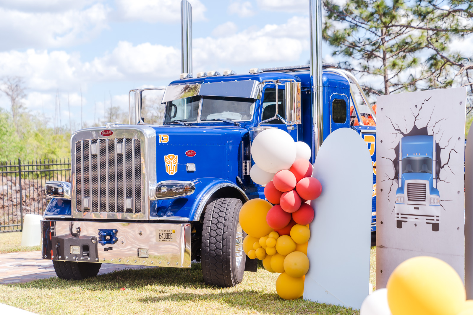 Birthday party event photography in backyard of Orlando Florida with truck theme