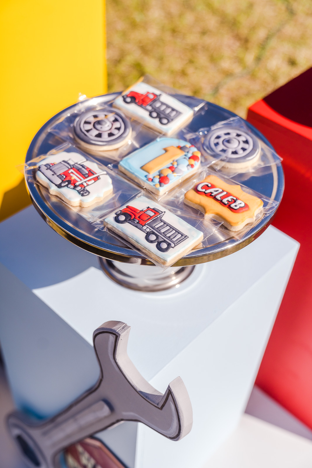 Truck stop themed cookies tool wrench decorations for birthday party in Orlando Florida
