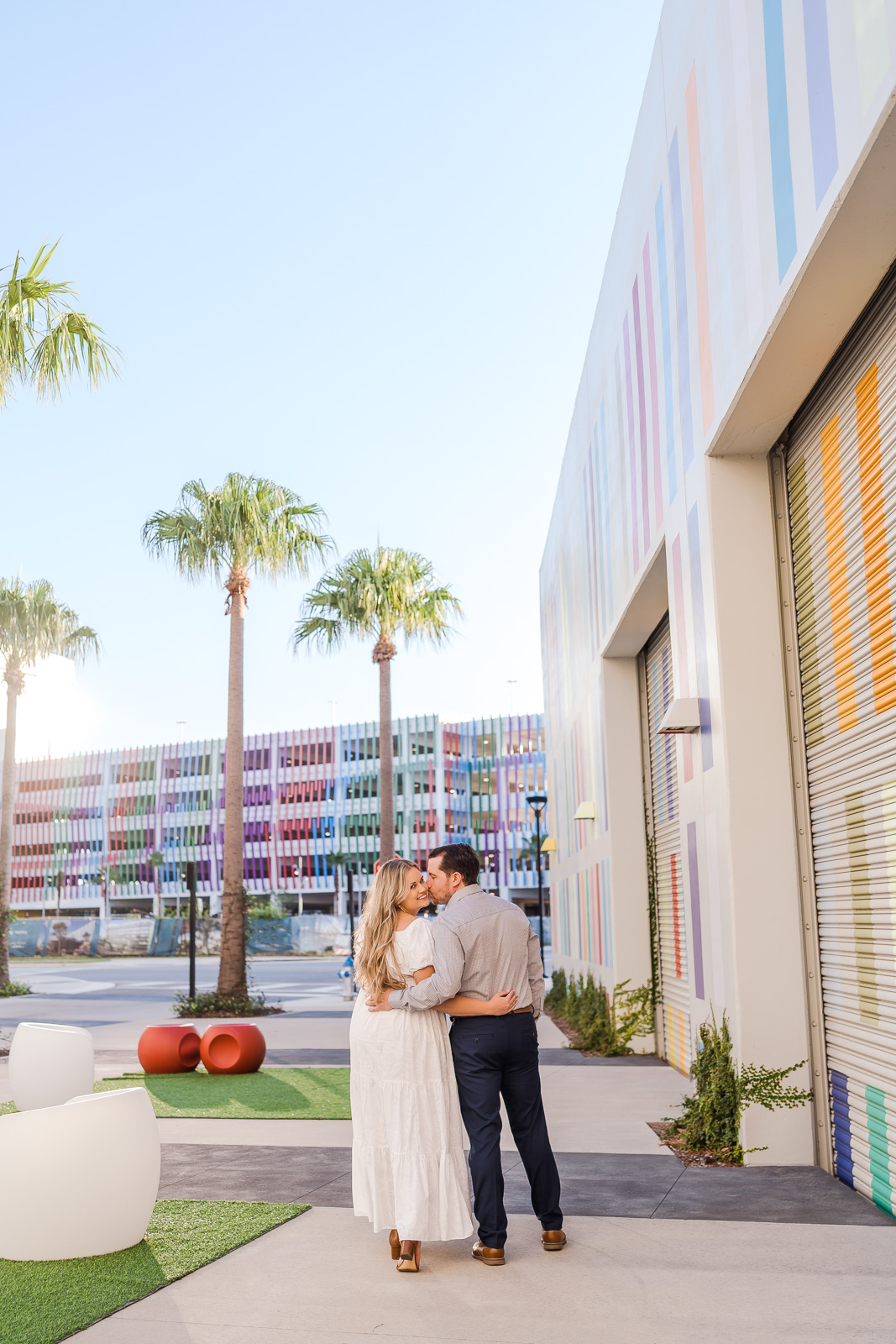 Colorful background in Lake Nona for fun Orlando engagement session location