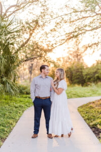 Sunlit nature engagement session at sunset in Lake Nona by Orlando Florida photographer