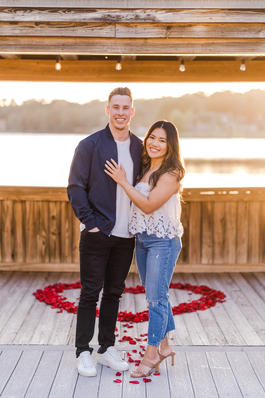 Shocking proposal in Orlando Floria at sunset at Enzo's on the Lake restaurant