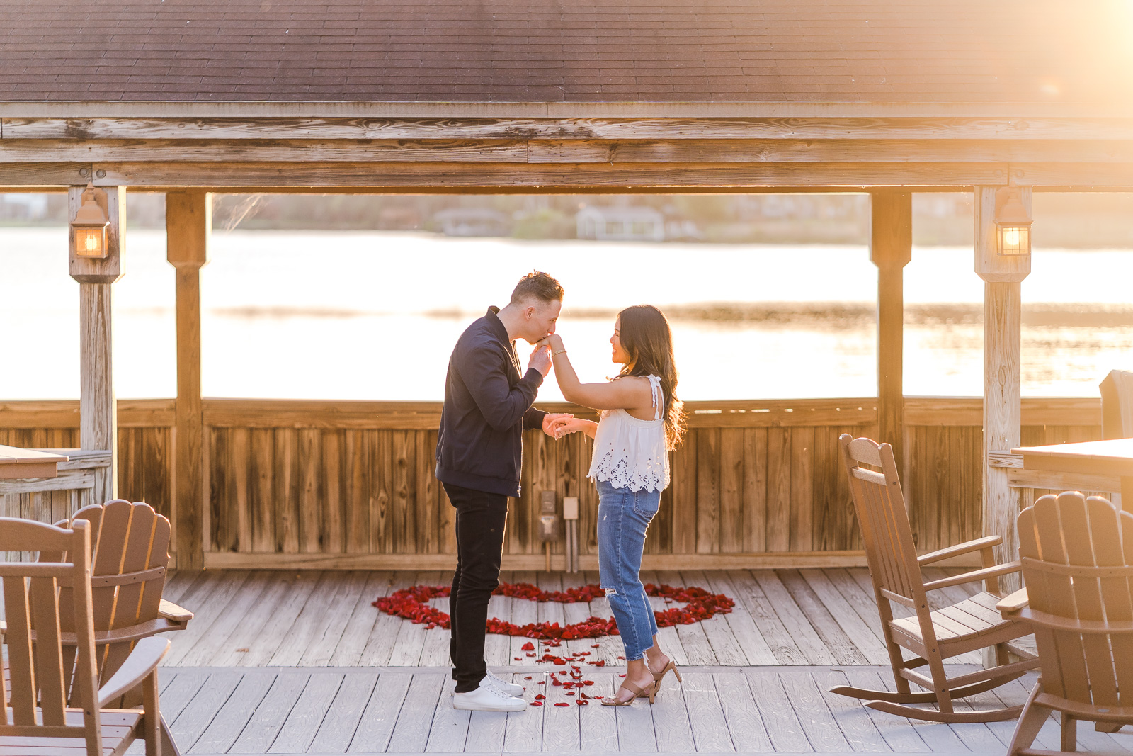 Orlando surprise proposal photographer captures sunset lakeside proposal at Enzo's on the Lake