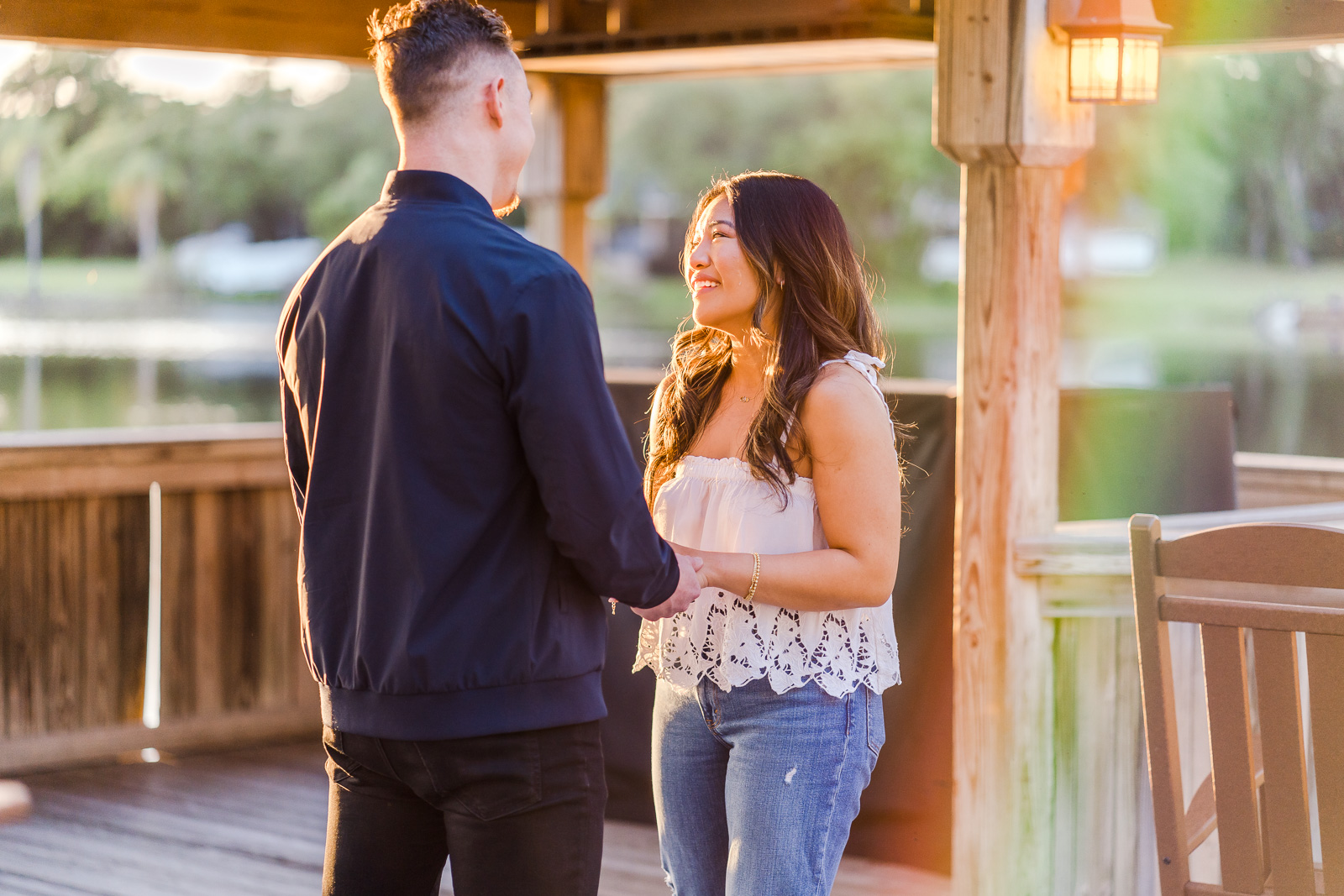 Proposal videographer in Orlando captures engagement at Enzo's on the Lake restaurant