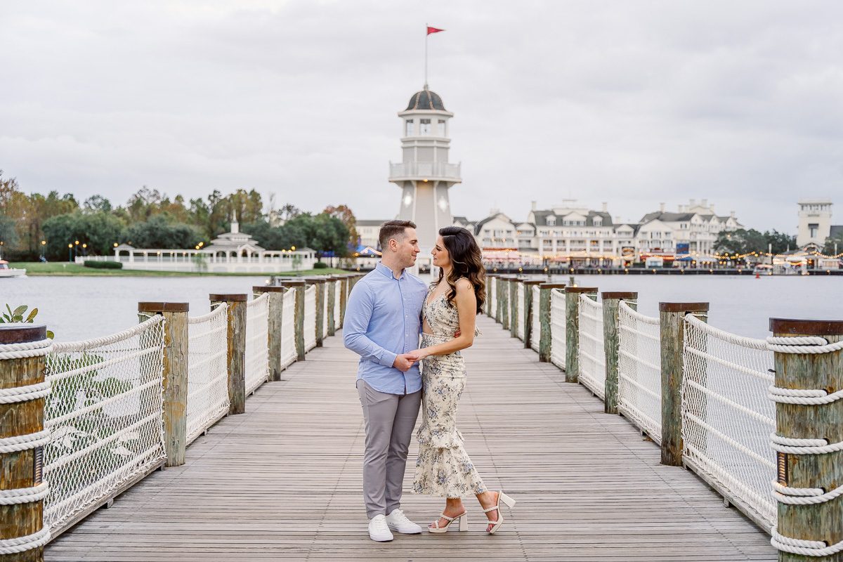 Disney Yacht Club lighthouse engagement photo captured by top Orlando photographer